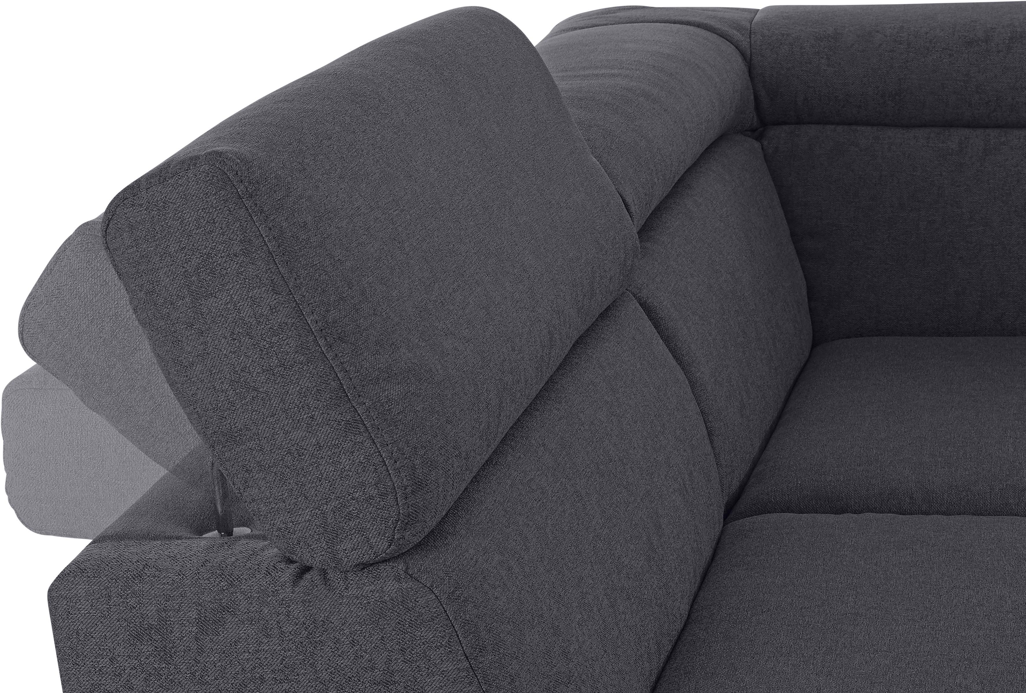 Wohnlandschaft DOMO COLLECTION "Mira, inklusive Kopfteilverstellung für mehr Wohlfühlkomfort, U-Form", grau (dunkelgrau), B:337cm H:78cm T:230cm, Luxus-Microfaser (92% Polyester, 8% Nylon);Zierkissen: Entsprechend jeweiligem Bezug.;Struktur (100% Polyeste