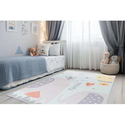 Kinderteppich OBSESSION "Magic Kids ML 105", grau, B:160cm H:8mm L:230cm, Polyester, Teppiche, Kinderteppich, niedliches Elefanten Motiv, waschbar, Kinderzimmer