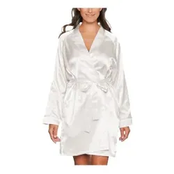 Lady Avenue Satin Short Kimono Elfenbein Medium Damen