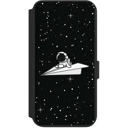 Nivocase Klapphülle für Samsung Galaxy S22+ Handyhülle aus Kunst Leder NIVOflip schwarz Astronaut Comic (Samsung Galaxy S22+), Smartphone Hülle, Schwarz