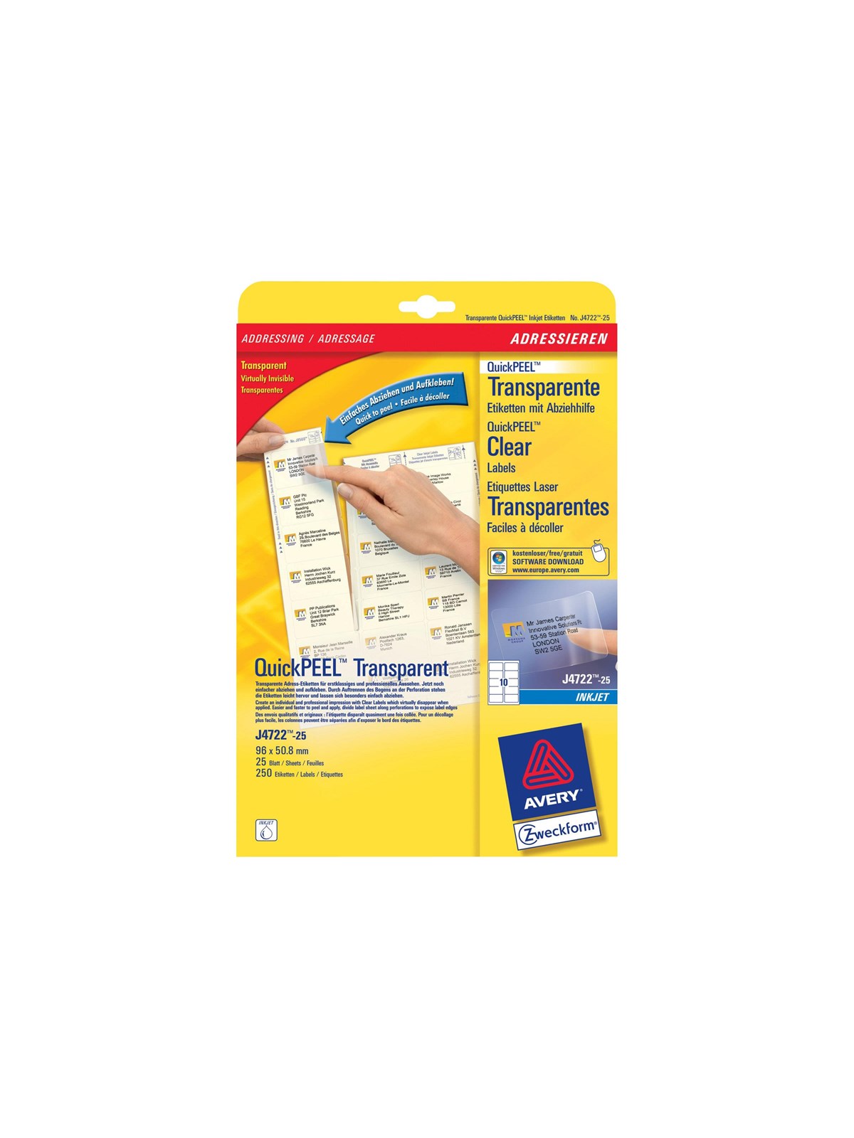 Avery Zweckform J4722 - labels - 250 label(s) - 50.8 x 96 mm