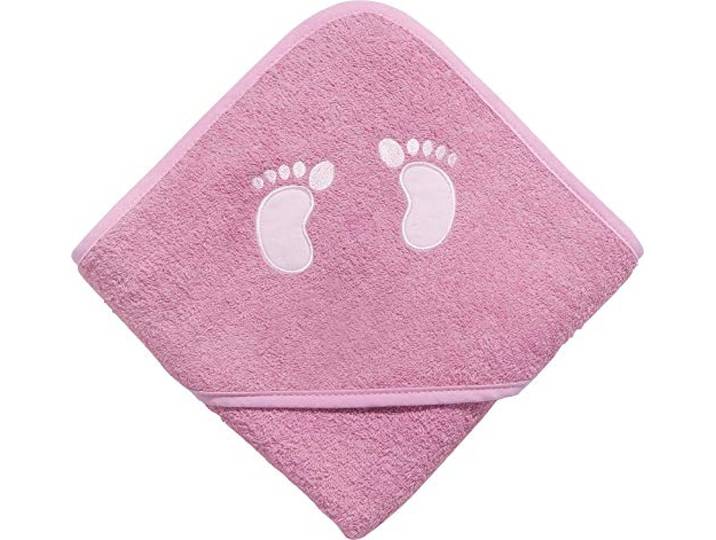 Erwin Müller Frottier Kinder-Kapuzenbadetuch mit Name - Kapuzenhandtuch inklusive Bestickung rosa Größe 80x80 cm - Badetuch für Baby - Fußabdruck - 100% Baumwolle