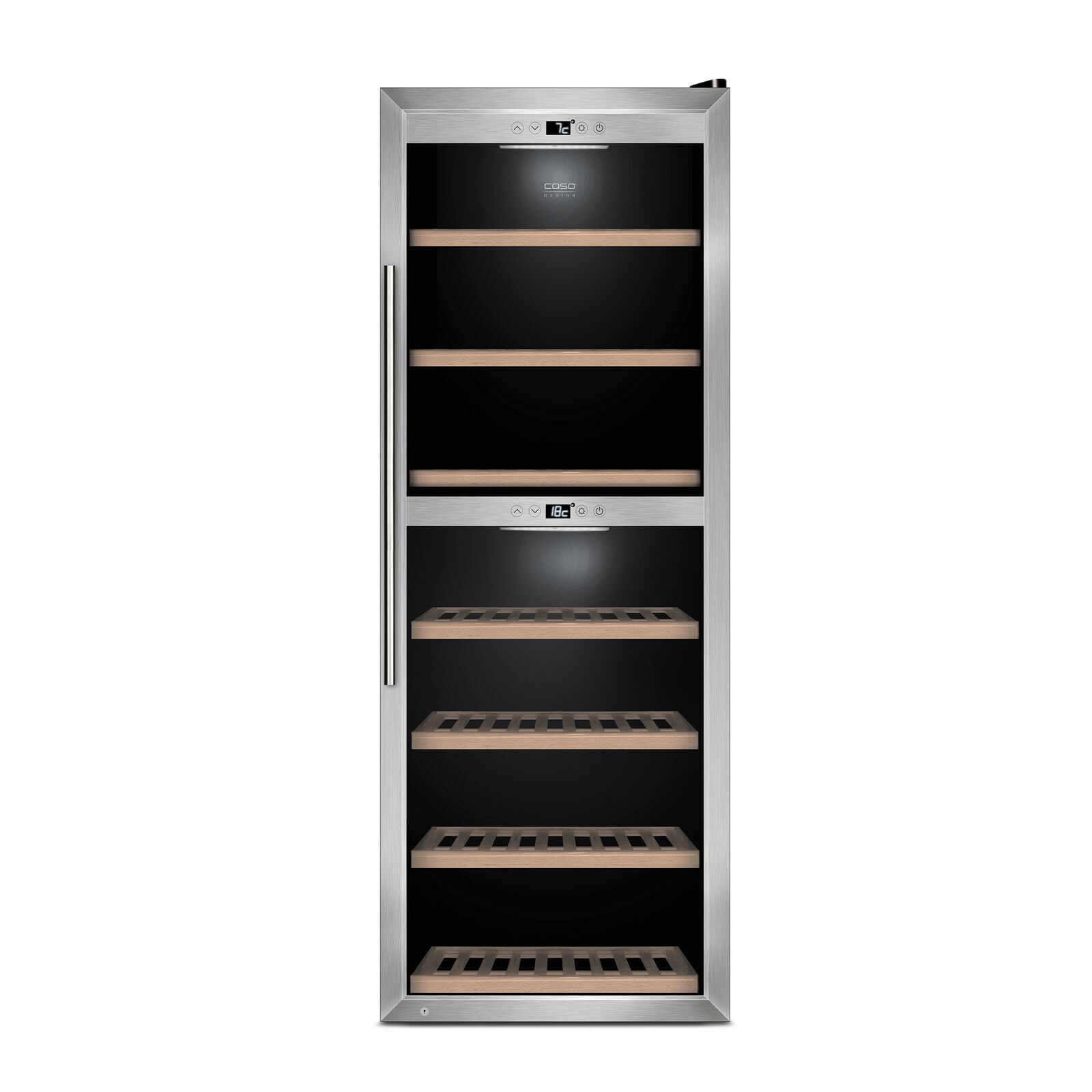 Caso WineComfort 1260 Smart, Weinkühler mit Kompressor, Freistehend, 126 Flasche(n), 135 W, Innenbeleuchtung, Schwarz, Silber