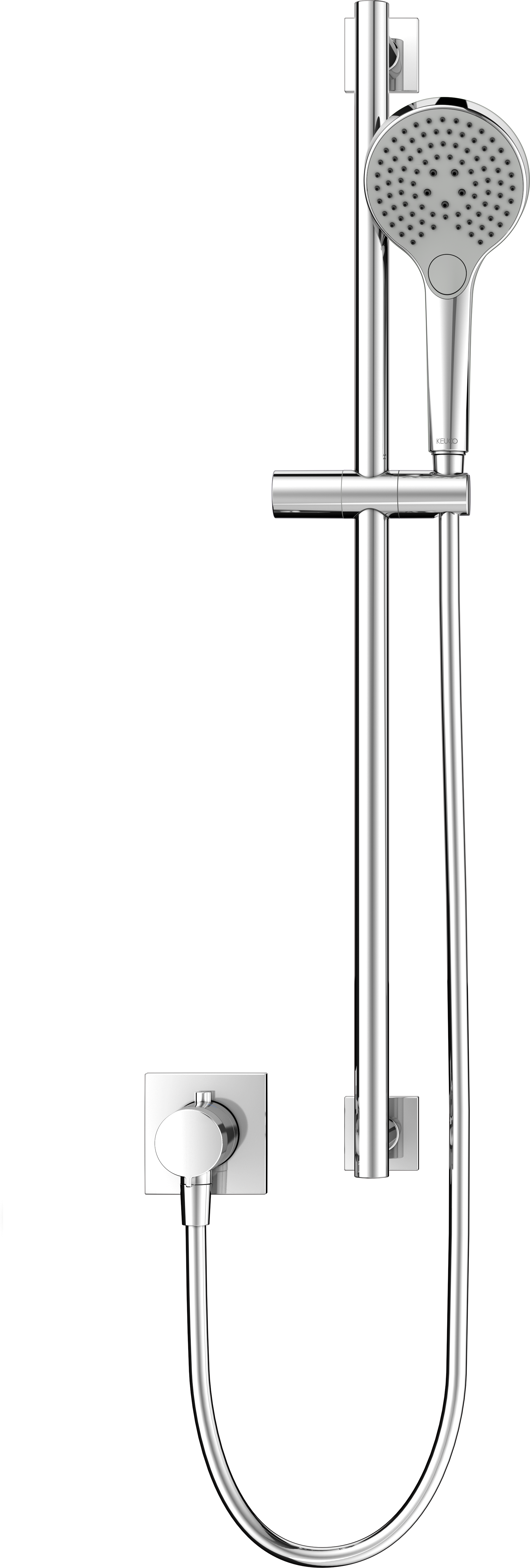 Ensemble de douche Keuco IXMO_solo 2 59654011602 carré, mitigeur thermostatique de douche avec barre de douche, chromé