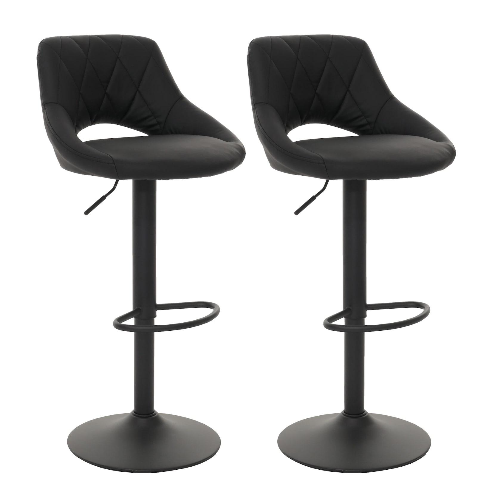 2er-Set Barhocker MCW-N64, Barstuhl Tresenhocker, Fußablage drehbar, Kunstleder Metall ~ schwarz