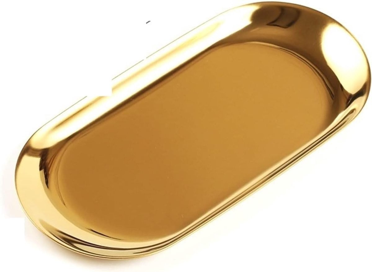 Rond metalen dienblad met gouden afwerking