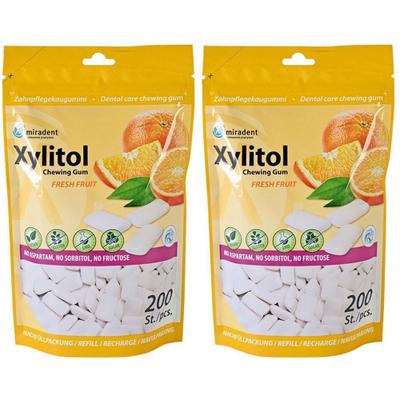 Miradent Xylitol Chewing Gum fresh fruit Refill 2x 2x200 St Kaugummi