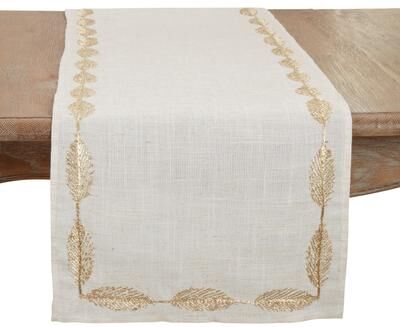 Saro Lifestyle Intricate Leaf Pattern Embroidered Table Runner