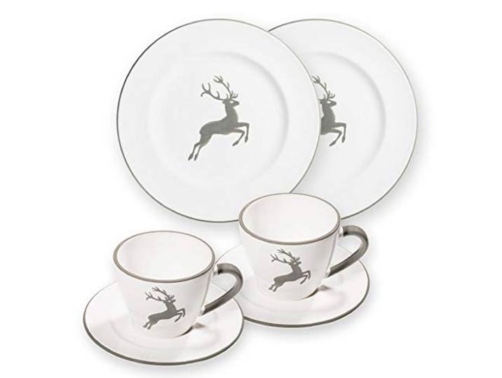 GMUNDNER KERAMIK Breakfast for two Gourmet Geschirrset grauer Hirsch Geschirr, handgemacht in Österreich