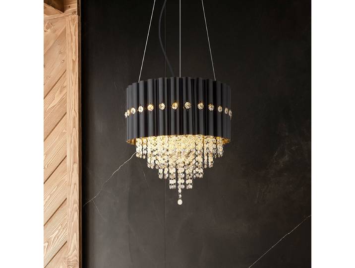 Suspension Eleos Ø 40cm Transparent/Noir Matériau : Verre, Métal Surface en métal : Laqué Type de métal : Fer Type de verre : Cristal E27