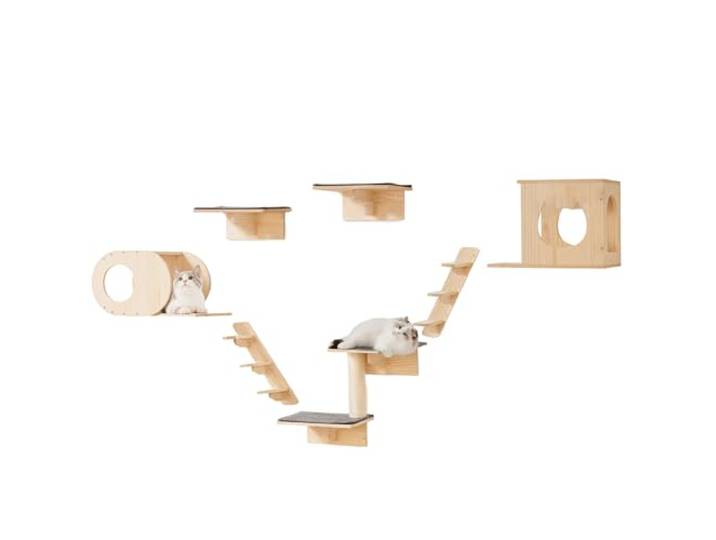 VEVOR Wandrek voor katten, kattenwandplanken en zitstokken met springplanken, kattenbedden, hangmatten en kattenboom, kattenmeubels en planken tot 40 pond om te slapen, spelen, klimmen, set van 7