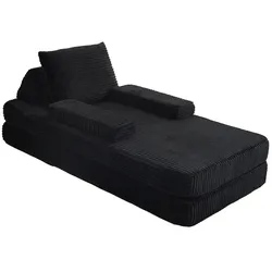 MODFU Modulares Sofa Cord Schwarz mit verschiebbaren Rücken- und Armlehnen