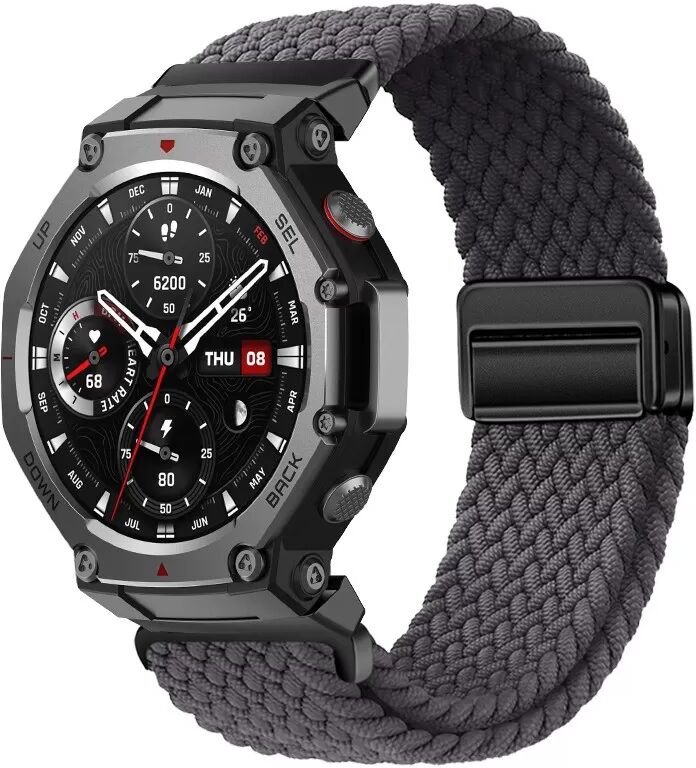 INF Elastisches geflochtenes Magnetarmband kompatibel mit Amazfit T-Rex 2 - Nylon Uhrenarmband Grau