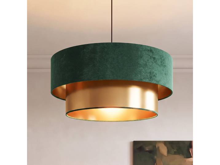 Suspension Dorina, vert/doré, Ø 45 cm, tissu, E27 - Duolla - Chambre à coucher - Jeune - Tissu / textile - À ampoule unique
