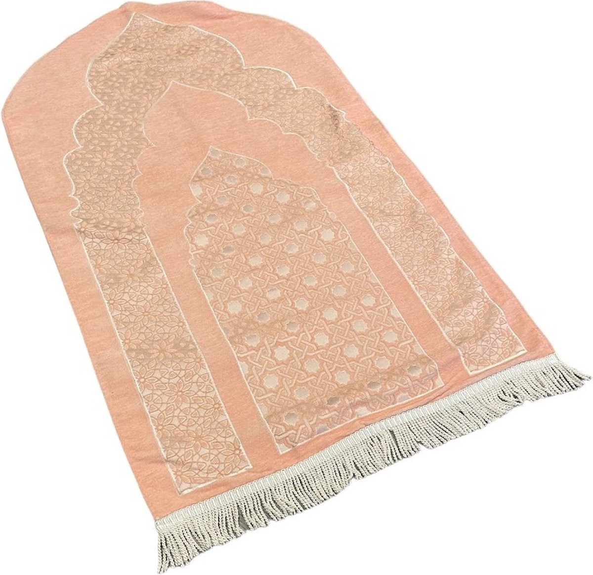 Luxe Chenille Gebedskleed met Motief in Zalmkleur