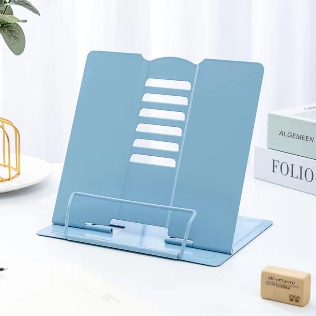EXCITAT Multifunctionele metalen leesstandaard met verstelbare hoek in blauw