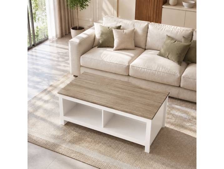 HOMCOM Table Basse Moderne Rectangulaire Chêne Blanc 110x55x45,5cm