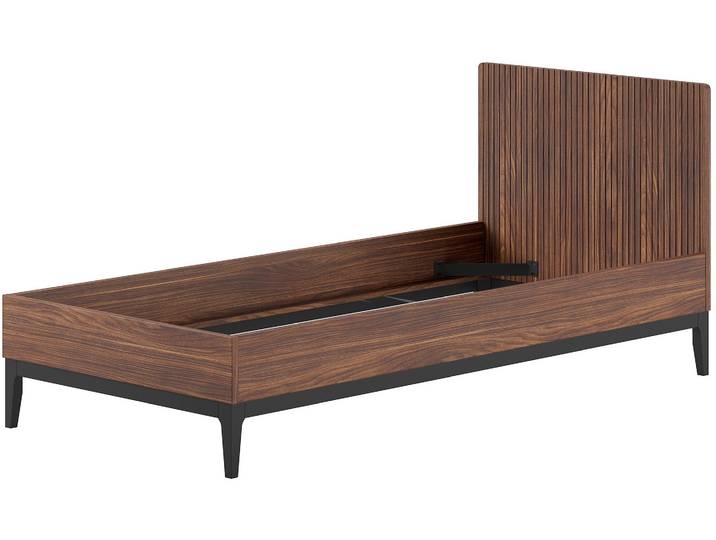 Einzelbett VIPACK Ilyas 90 x 200 cm Liegefläche, gradliniges Design , braun (nussbaum dekor, nussbaum dekor, nussbaum dekor), B:96cm H:90cm L:205cm, Betten, Einzelbett, Melamin Oberfläche in Nussbaum Dekor