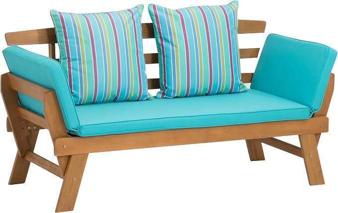 Silecomplaza Multifunktionsbank Tobago aus Akazienholz 100%, Holzbank mit Auflagen und klappbaren Armlehnen, als Liege oder Bank nutzbar