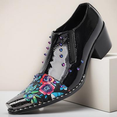 LightInthebox Men's Black Leather Loafers with Floral Embroidery – Premium Quality Footwear for Weddings and Formal Dinners