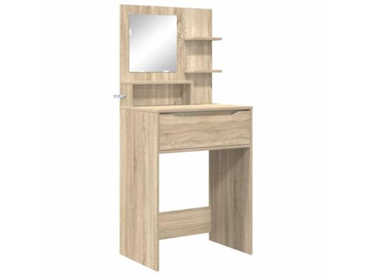 HNSMFPRE Schminktisch für Schlafzimmer, Sonoma-Eiche Holzwerkstoff, kugelgelagerte Schubladen, Regale, Montage für 2 Personen, trockenes Tuch, rechteckiges Design