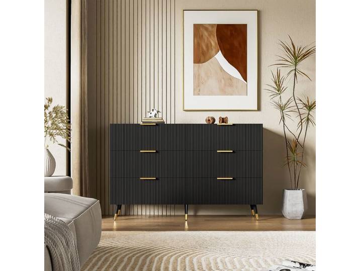 Piaenon - Buffet Bas 120 x 77 x 40 cm 6 tiroirs rangement - noir