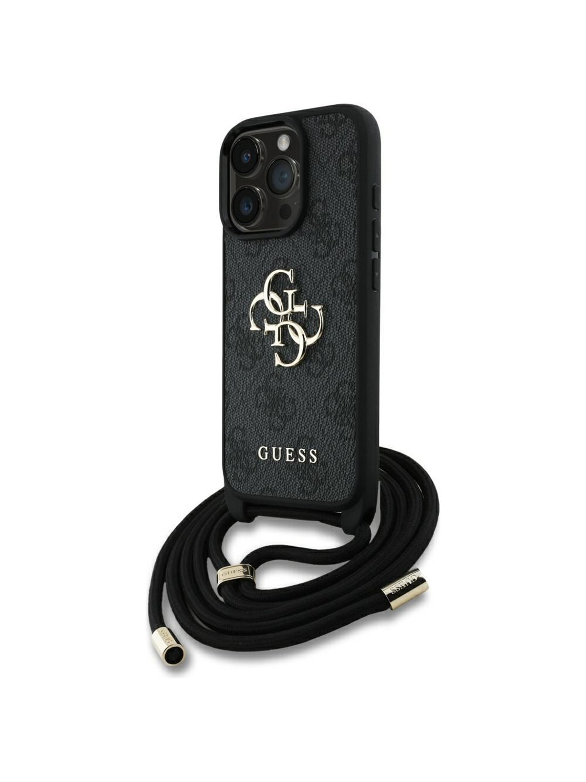 GUESS 4G Big Logo Cord Stap Crossbody Case for iPhone 16 Pro Black