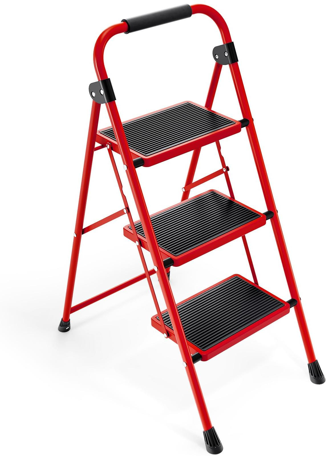 Selius Trapladder met 3 treden en leuning, draagbare vouwladder