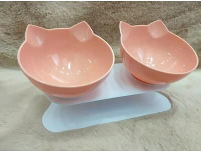 Uplift Essentials Ergonomic Non Slip Double Cat Feeding Station double Orange