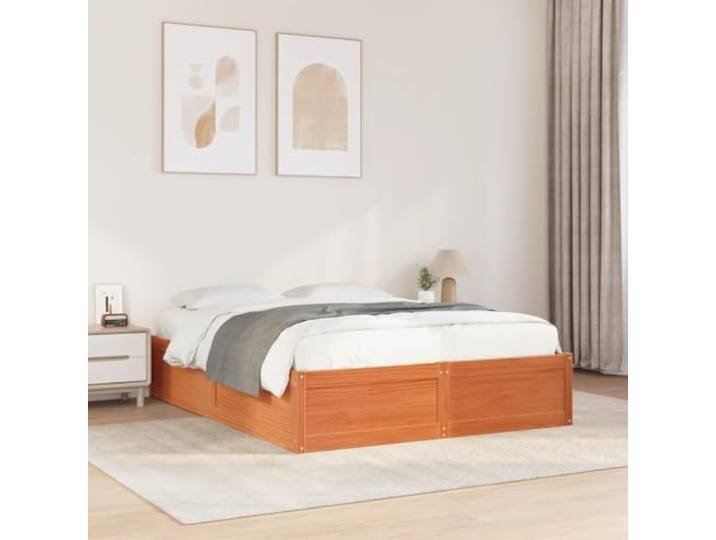 RJPLMFV Bettgestell, Kiefernholz, massiv, 160 x 200 cm, Braun Ohne Matratze, Lattenrost inklusive, modernes Design, stabil und langlebig