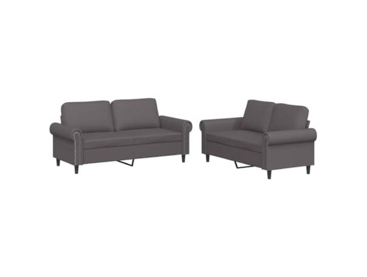 Todiikf 2-TLG Sofagarnitur mit Kissen Grau Kunstleder 2er Couch Set Elegantes Polstermöbel Set für Wohnzimmer, pflegeleichtes Kunstleder, weiche Polsterung und stabiles Metallgestell.