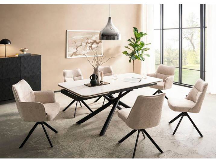 Esstisch HOME AFFAIRE Pietra , weiss (weiß, schw, schwarz, weiß), B:180cm H:77cm T:90cm, Tische, Esstisch