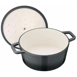 Berndes Bräter Cocotte B.IRON Gusseisen rund 24 cm 3,75 Liter schwarz INDUKTION, Pfanne + Kochtopf, Schwarz, Grau