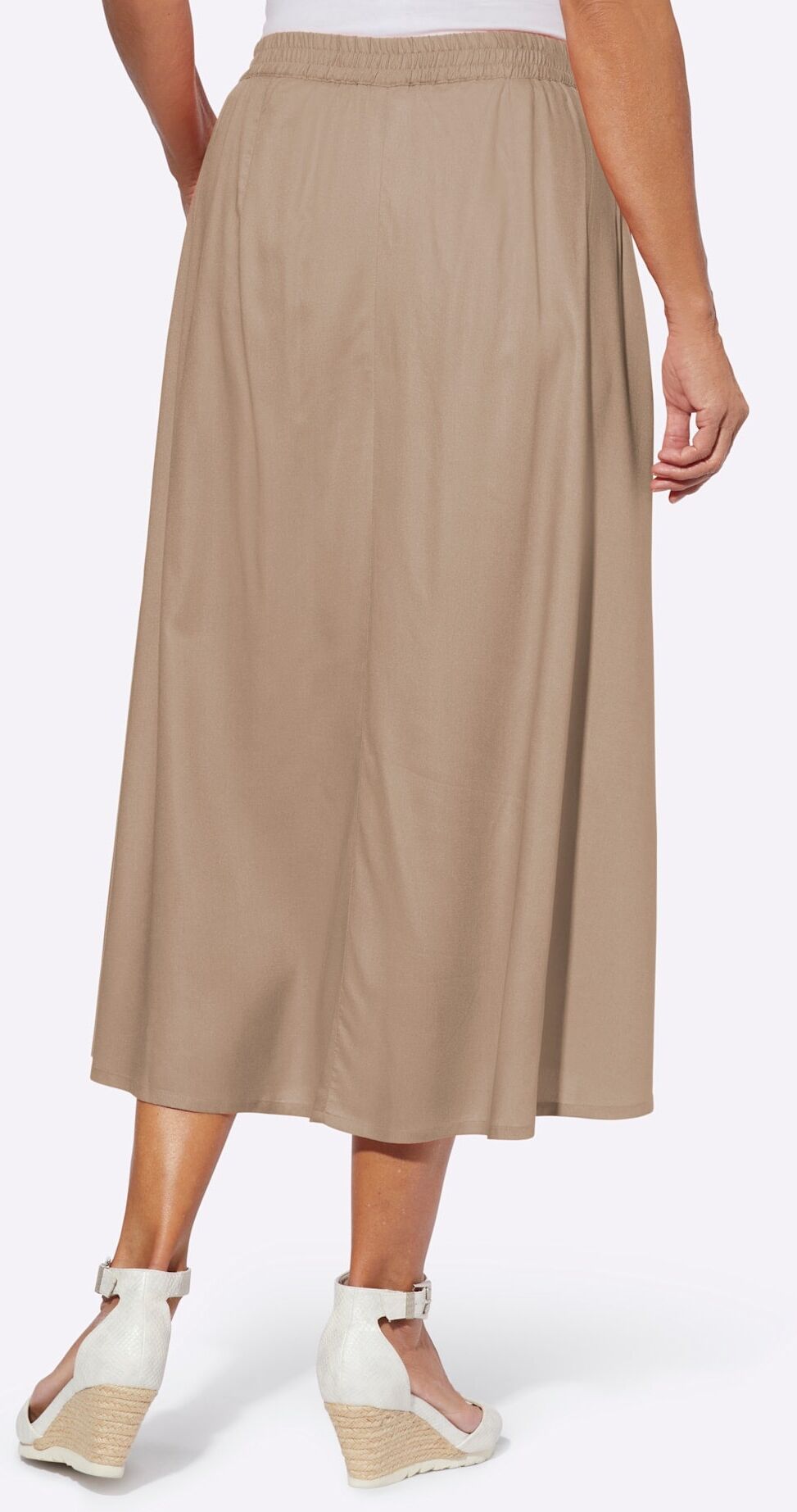 A-Linien-Rock CLASSIC BASICS, Damen, Gr. 42, beige (sesam), 100% Viskose, unifarben, wadenlang, Röcke A-Linien-Rock sesam 42