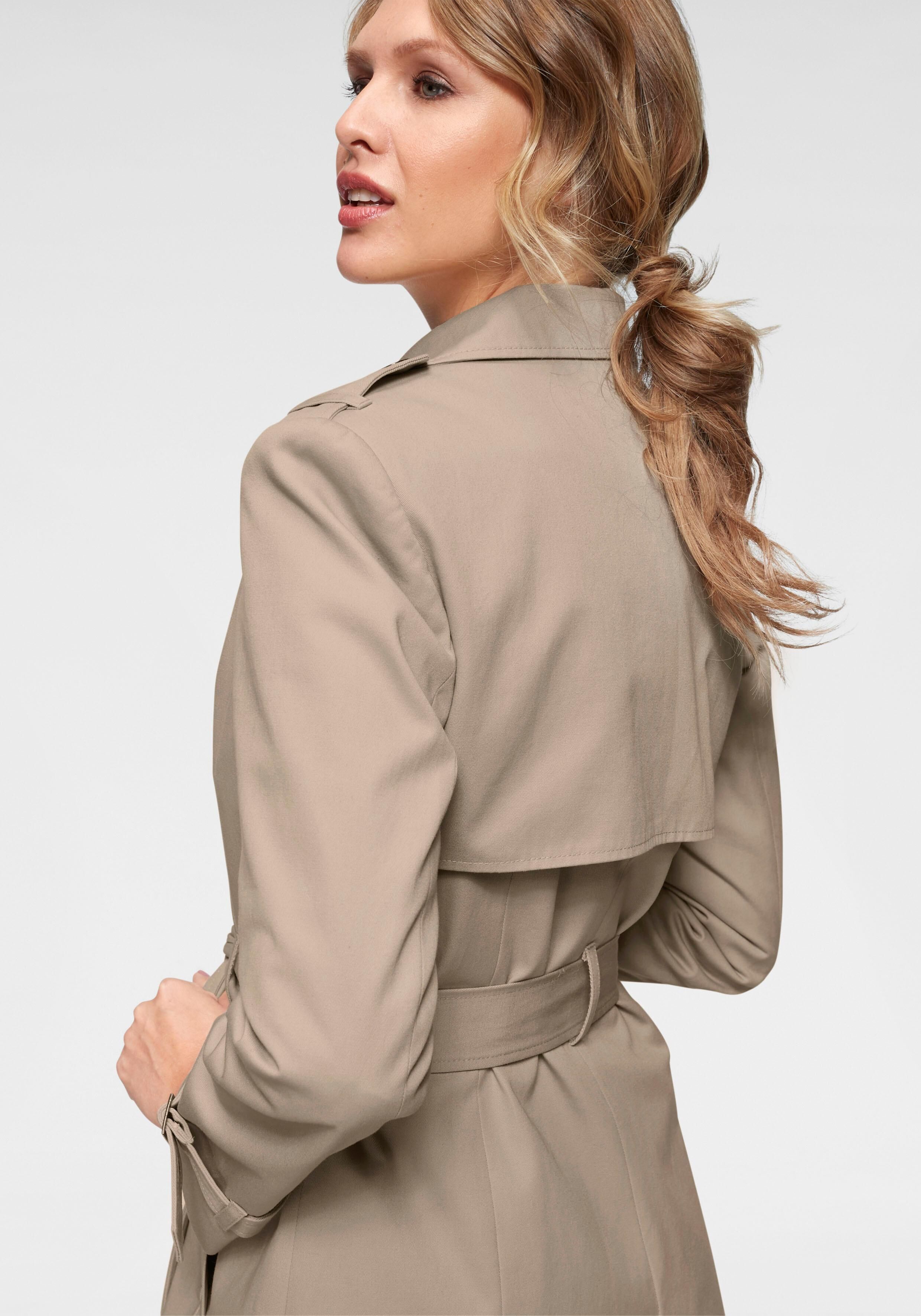 Trenchcoat ANISTON CASUAL, Damen, Gr. 36, beige, Web, Obermaterial: 100% Baumwolle. Futter: 100% Polyester, unifarben, figurumspielend ca. Mitte Oberschenkel, verstellbar, Mäntel, mit Gürtel zum Regulieren