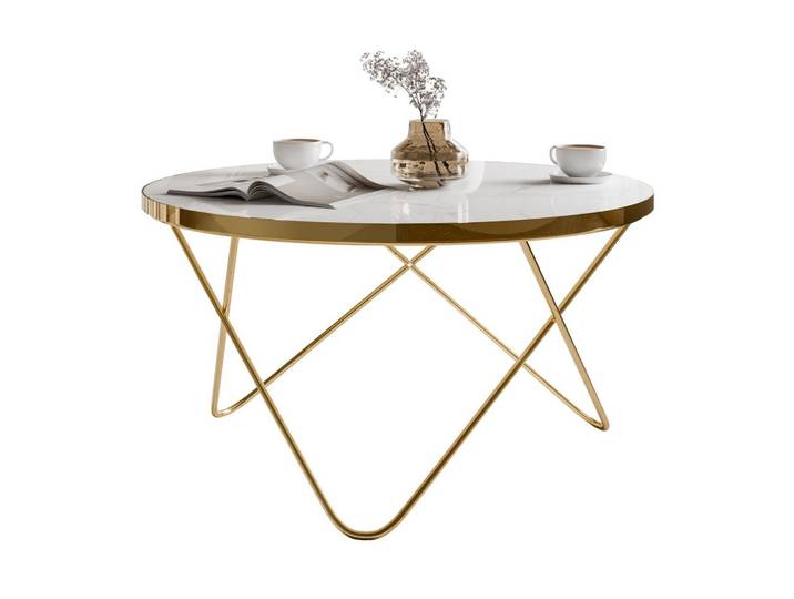 COUCHTISCH NORIEL mit goldenem Gestell und Marmorplatte