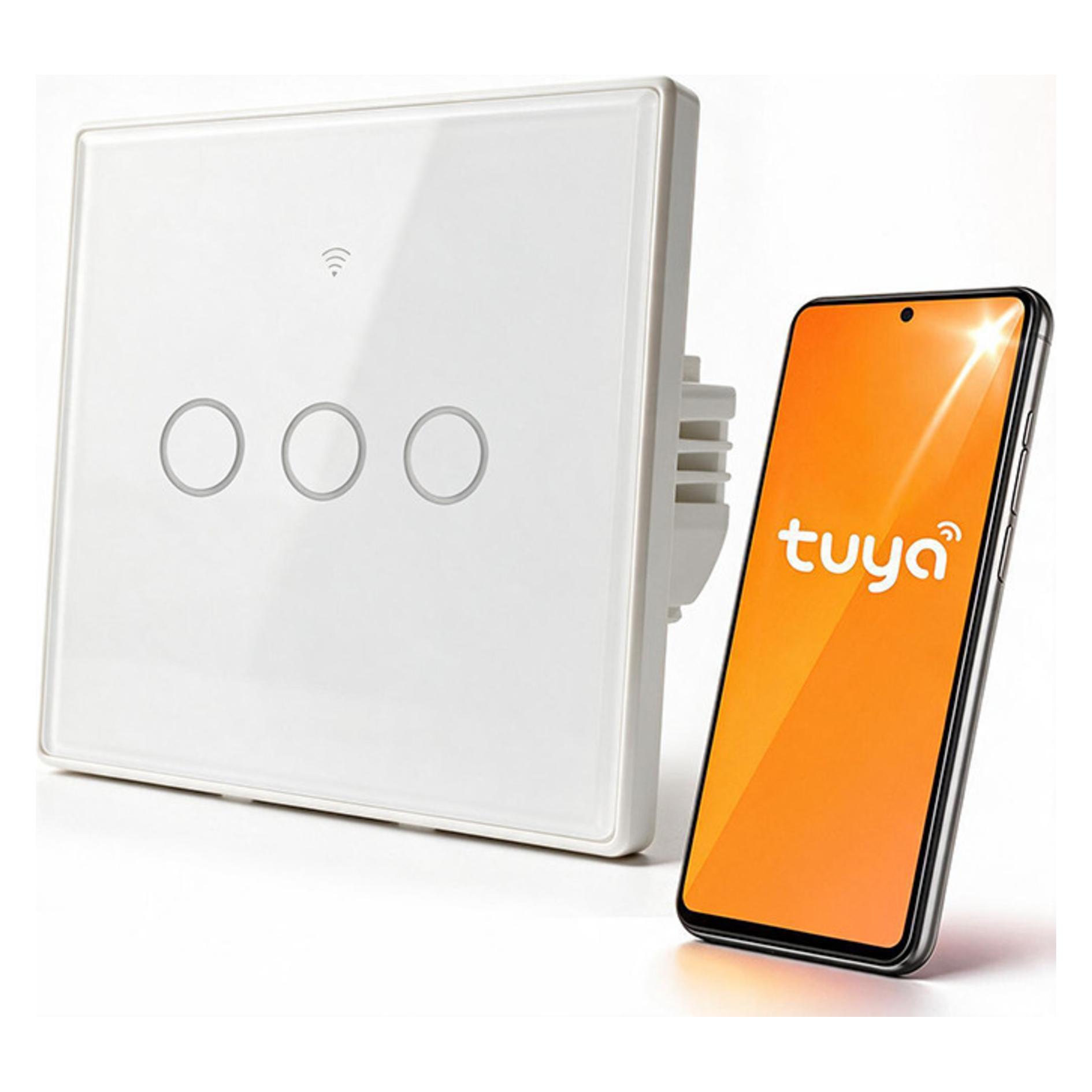 Qoltec Inteligentny dotykowy 3-kanaowy wcznik wycznik wiata | Wi-Fi | Timer | Tuya (52717)
