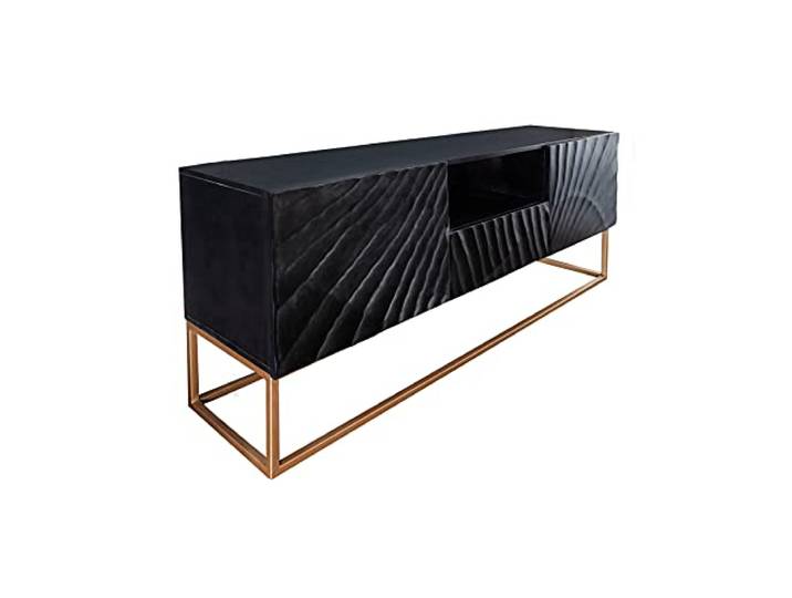 Riess Ambiente Massives TV Lowboard Scorpion 160cm schwarz Mangoholz aufwendige 3D Schnitzereien TV-Board Wohnzimmerschrank