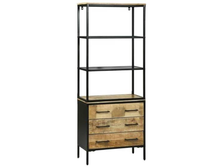 LKJephalotrope Highboard Massivholz Mango Braun 70x35x180 cm Schlankes Mangoholz Schrankmöbel für Wohnzimmer und Flur, ausgestattet mit drei Schubladen und robusten Eisenbeinen.