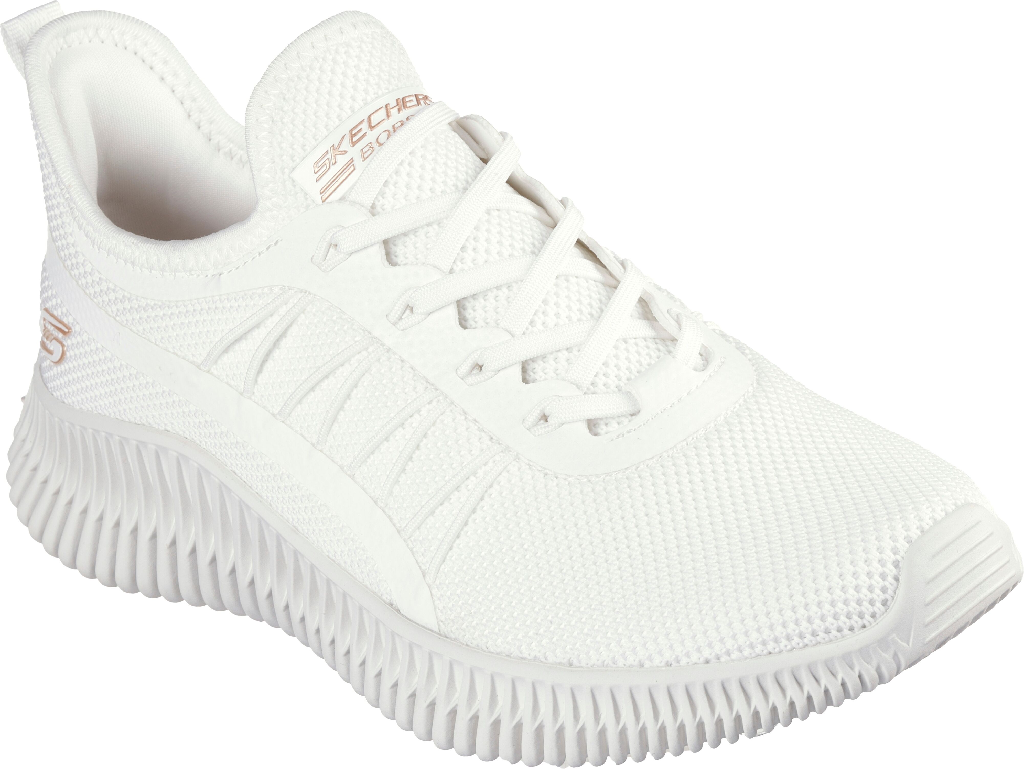 Slip-On Sneaker SKECHERS "BOBS GEO-NEW AESTHETICS", Damen, Gr. 41, Textil, weiss (sanftes weiß), Schuhe Slip-On Sneaker, Freizeitschuh, Schlupfschuh in veganer Verarbeitung sanftes weiß 41, Textil