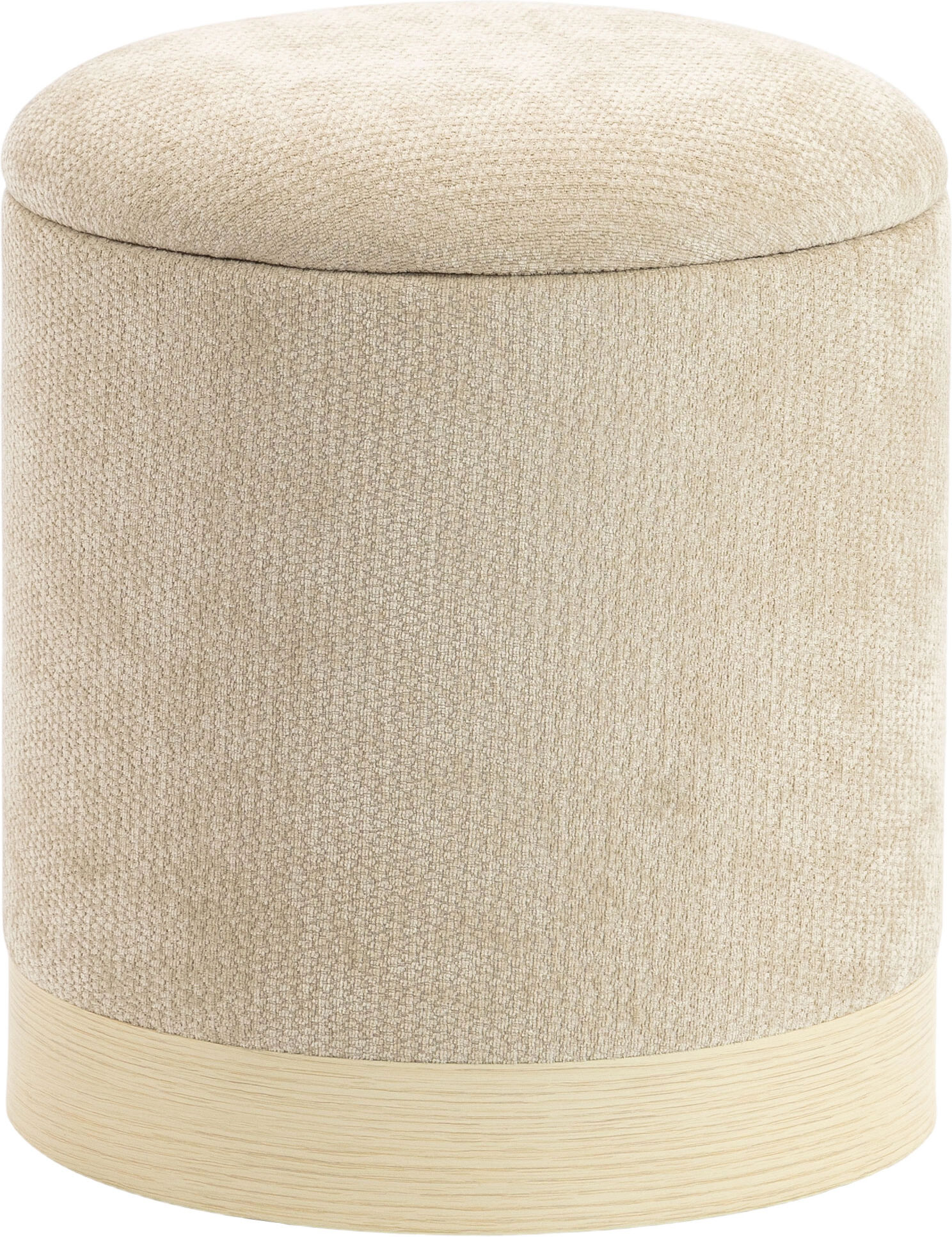 Homcom Pouf contenitore rotondo in ciniglia con base in metallo ed effetto legno, beige   Aosom Italy