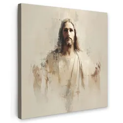 LEINWANDBILD Porträt - Abstrakt - Jesus - Beige Deko Groß 90x90 cm