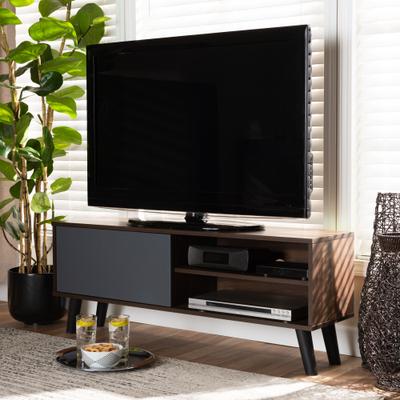 Mallory Modern and Contemporary Two-Tone Walnut Brown and Grey Finished Wood TV Stand by Baxton Studio in Grey (Size OS)