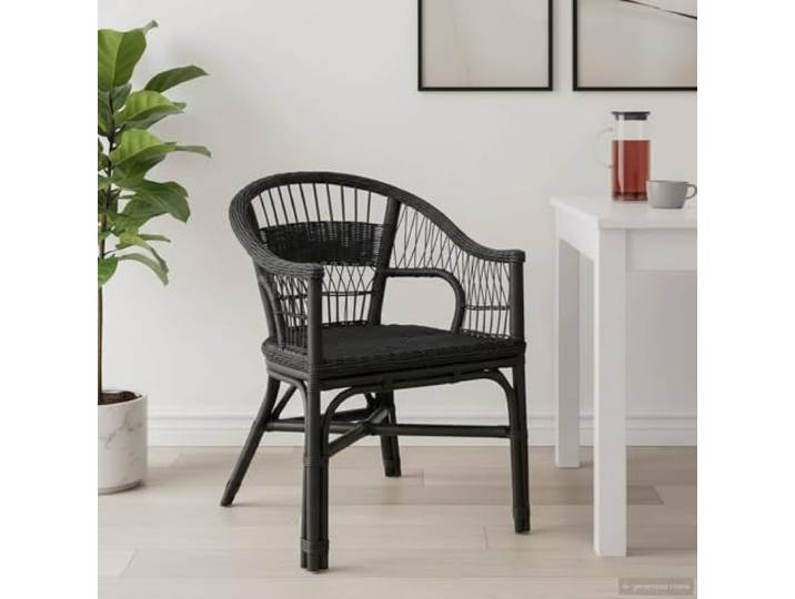 NLQMSU Stapelbarer Stuhl, 60 x 60 x 81 cm, Rattan, Schwarz Modernes Design, natürliches Rattan, hochglanzpolierte Oberfläche, atmungsaktiver Sitz, platzsparend