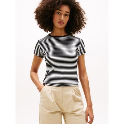 Tommy Jeans "TJW ESSENTIAL RIB SHORT SLEEVE EXT" Baumwollmischung in gerippter Struktur, Slim Fit