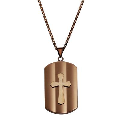 Kette mit Anhänger ZEEME "Edelstahl Kreuz", braun, Halsketten, Herren, 50cm, Edelstahl, L: 50 B: 28mm, glänzend, matt, B:28mm