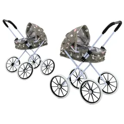 Puppenwagen-Gondel mit faltbarem Verdeck, Wolken- und Sternenmuster, Grau, 60 cm