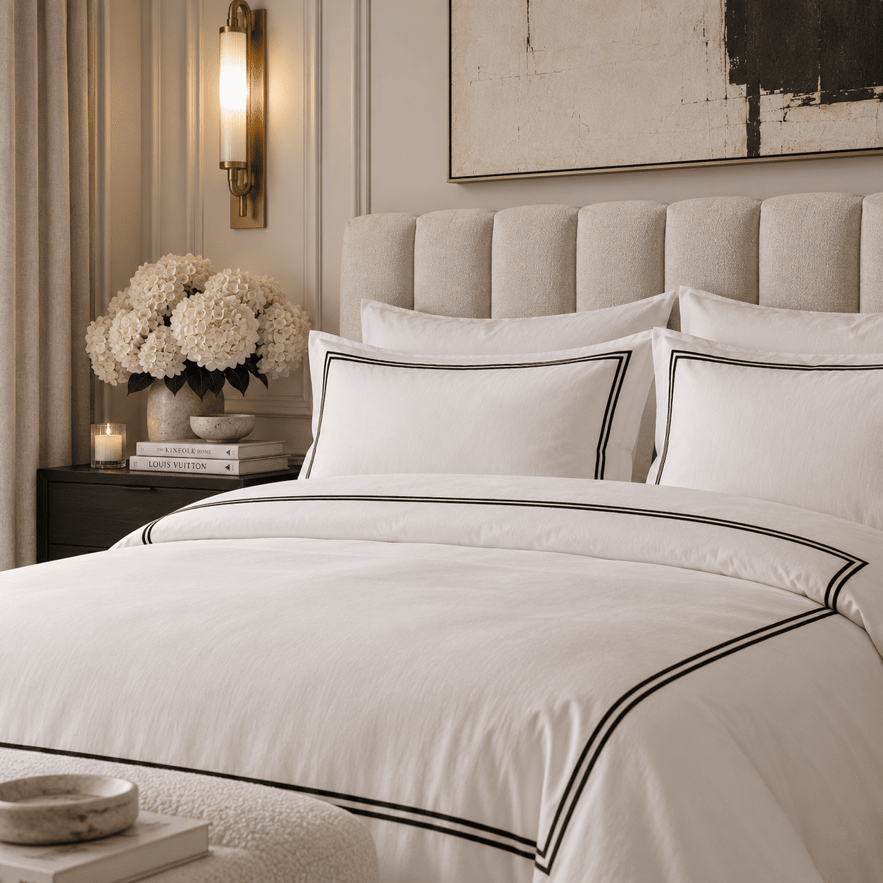 Meghan Black Embroidered Double Stitch Detail Duvet Set, King