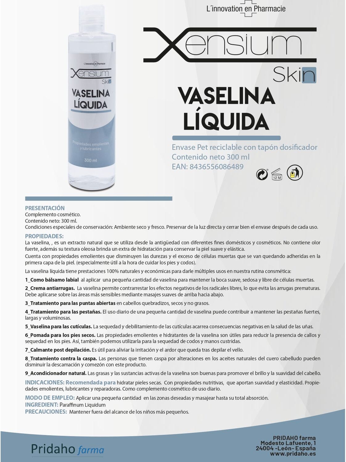 XENSIUM Skin Vaselina Líquida 300ml