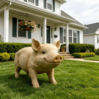 Kodotan sofa Cute Pig Garden Statue, 26'' Resin Farm Pig Figurine Lawn Ornament, Weatherproof Outdoor Pig Sculpture Decor